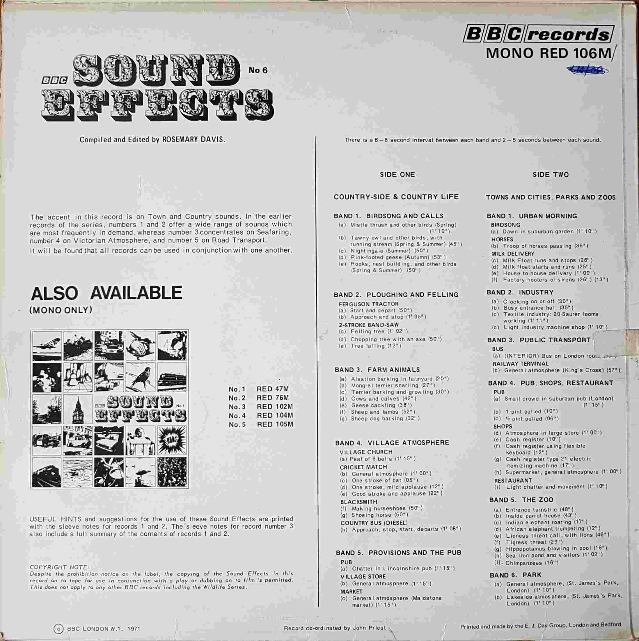 Picture of RED 106 Sound effects no. 6 by artist Various from the BBC records and Tapes library